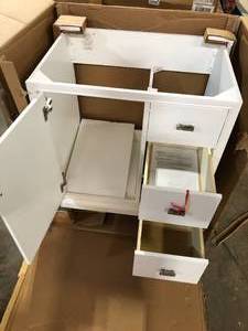 Shaelyn 30 in. W x 21.75 in. D Vanity Cabinet Only in White by Home Decorators Collection Customer Returns See Pictures