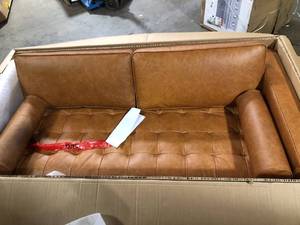 Napa 72 in. Straight Arm Leather Apartment Sofa in Cognac Tan by Poly and Bark   Customer Returns See Pictures