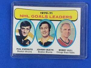 Bobby Hull, Johnny Bucyk, Phil Esposito 1970-71 NHL Goals Leaders Topps #1