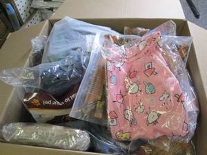 box of overstock pet clothes ...