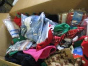 big box of overstock dog clothes an...