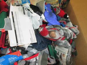 big box of dog clothes and toys ove...