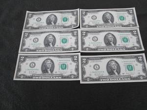 6- New $2 Dollar Bills...