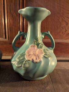 lot 15 image: Pair Of Weller Double Handled Magnolia Vases