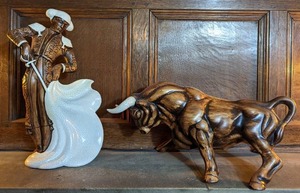 lot 50 image: Vintage Matador And Bull Figurines