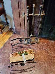 lot 116 image: Fireplace Tools And Log Holder