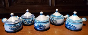 lot 124 image: Set Of Five Lidded Soup Crocks With Handles