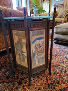 lot 4 image: Pair Of Chinese Lantern Glass Top Tables