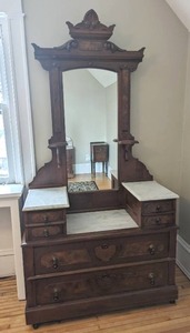 lot 285 image: Victorian Eastlake Style Marble Dresser With Mirror