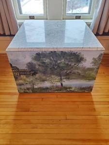 lot 399 image: Marble Top CoffeeEnd table With Hand painted Scenes on Sides