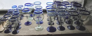 lot 334 image: Handblown Cobalt Blue Rimmed Glassware
