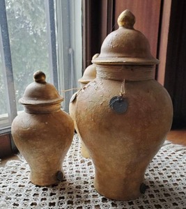 lot 348 image: Set Of Three Painted Pottery Vessels