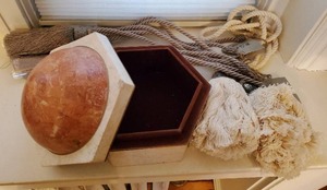 lot 261 image: Stone Box And Curtain Tie-Backs