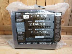 lot 70 image: Heavy Duty Reversible Tarps, Brown and Silver, 12 x 16, 2 ct