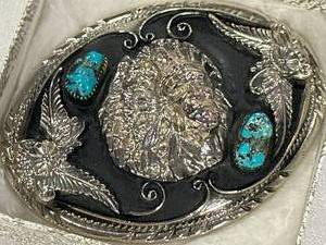 Unique Native American Turquoise Belt Buckle