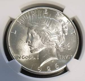 lot 01 image: 1926-S US PEACE SILVER DOLLAR BU NGC VEGAS VAULT COLLECTION