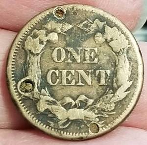lot 07 image: 1858 US FLYING EAGLE CENT HOLED-DAMAGED