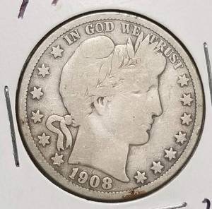 lot 32 image: 2 US BARBER HALF DOLLARS 1908-S 1909