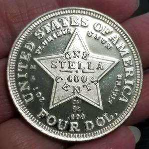 lot 37 image: 1 TROY OZ .999 FINE SILVER $4 STELLA DESIGN