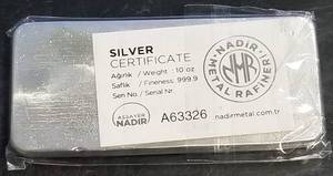 lot 38 image: 10 TROY OZ .999 FINE SILVER BAR NADIR METALS SEALED