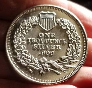 lot 47 image: 1 TROY OZ .999 FINE SILVER INDIAN HEAD CENT DESIGN