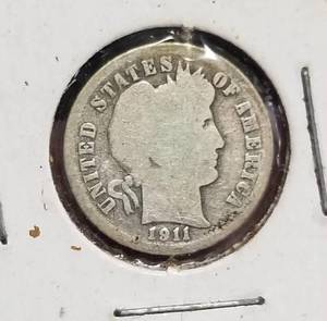 lot 58 image: 3 US BARBER DIMES 1911 1911-S 1915-S