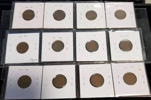 lot 02-B image: 12 US WHEAT CENTS 15D 16S 18S 19-Sx2 19D 20 21S 23S 24S 25D 26