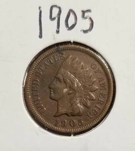 lot 08-B image: GROUP OF 5 INDIAN HEAD CENTS 1905 1906 1907 1908 1908-S