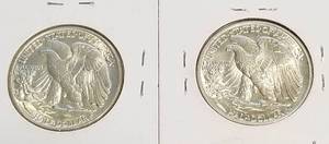 lot 16-B image: 2 WALKING LIBERTY HALF DOLLARS 1944 1945