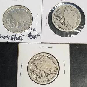 lot 20-B image: 3 WALKING LIBERTY HALF DOLLARS 1917 1918-S 1920-S