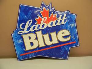 lot 15 image: VINTAGE Labatt Blue Beer Tin Sign - NICE - COOL PIECE - APPROX 25 By 25 - SEE PICTURES