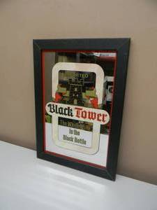 lot 20 image: VINTAGE - Black Tower Imported MIRROR BAR SIGN - NICE - GREAT PIECE - APPROX 15 By 21 - SEE PICTURES
