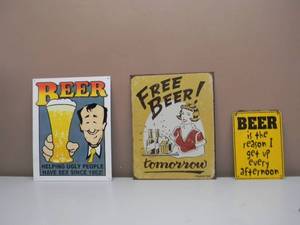 lot 38 image: 3 VINTAGE TIN BEER SIGNS - COOL SET FOR THE CAVE - SEE PICTURES