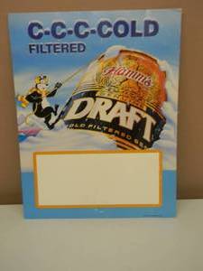 lot 42 image: VINTAGE HAMMS BEER CARDBOARD ADVERTISING - C-C-C-COLD FILTERED Hamms GENUINE DRAFT - BEAR EASEL BACK  STANDING - NICE - GREAT PIECE - APPROX 13 By 17 - SEE PICTURES