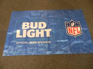 lot 53 image: BUD LIGHT NFL FOOTBALL FLAG - DOUBLE SIDED - NICE - COOL PIECE - APPROX 3 By 5 - SEE PICTURES