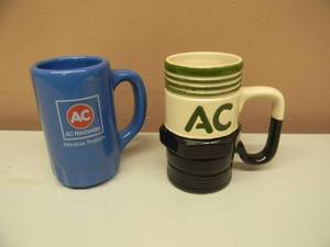 lot 60 image: VINTAGE 1950s-60s -  AC Delco 3D Spark Plug Advertising Coffee Mug & VINTAGE AC ROCHESTER FILTRATION PRODUCTS OIL FILTER COFFEE MUG - Advertising Mugs - APPROX 5 Tall - GREAT PIECES - NICE - SEE PICTURES