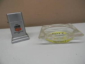 lot 61 image: VINTAGE Phillips 66 1957 DESK  TABLE LIGHTER & VINTAGE SHELL ADVERTISING ASHTRAY - LIGHTER WORKS - GREAT SET - SEE PICTURES