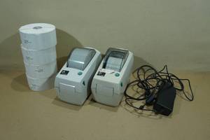 lot 160 image: 2 Zebra Label Printers with 4 Rolls of Labels