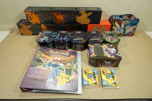 lot 165 image: Assorted Pokemon Containers plus Vintage Binder