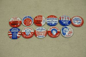 lot 185 image: 11 Vintage Archie Bunker for President Pins
