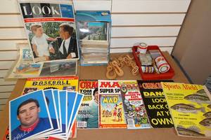 lot 263 image: Assorted Magazines with Hand Carved Wooden Chain and Vintage Postcards