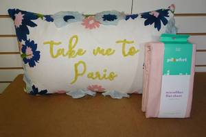 lot 283 image: Take Me To Paris Decorative Pillow with Twin Micro Fiber Flat Sheet