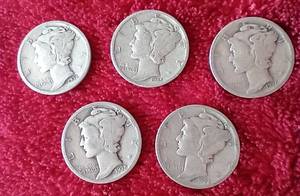 (5) Mercury Dimes