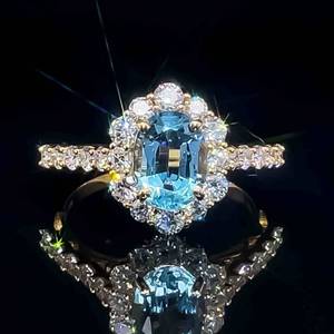 Brand New Upscale Natural Aquamarine &amp Diamond Oval Halo Ring in 18k Yellow Gold $3,799 Retail VIDEO
