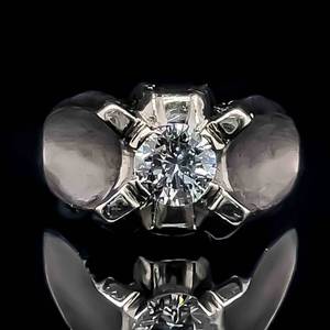 Mens 1.10 CARAT Diamond Solitaire Concave Dimensional Ring in 14k White Gold $4,700 Retail VIDEO