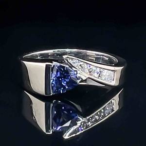 Triangular Natural Blue Sapphire &amp Diamond Channel Contemporary Bypass Ring in 14k White Gold $2,800 Retail VIDEO