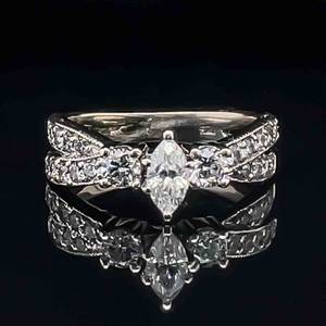 0.76ctw Marquise Diamond Three-Stone Criss Cross Pave Split Ring in 14k White Gold $2,250 Retail VIDEO