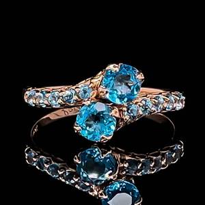 Blue Topaz Vibrant Multi-Stone  Bypass Ring in Brightly Polished Rose Gold $1,899 Retail VIDEO