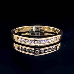 Diamond Channel V-Shaped Ring in 14k Yellow Gold - Diamond Band