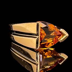 Trillion Citrine Solitaire Asymmetrical Contemporary Ring in 14k Yellow Gold $1,675 Retail VIDEO